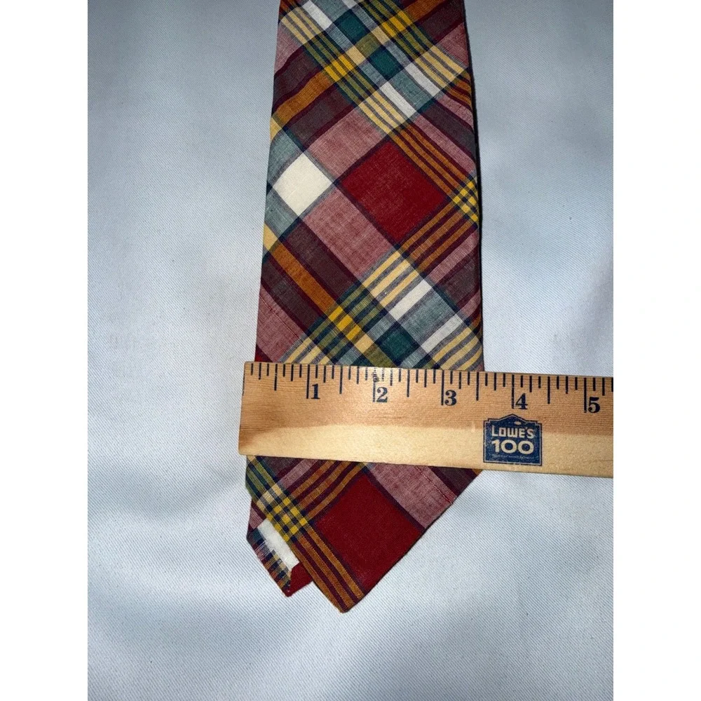 Brooks Brothers Mens Madras Plaid Tie Red Green Yellow Hand‎ Woven India Cotton